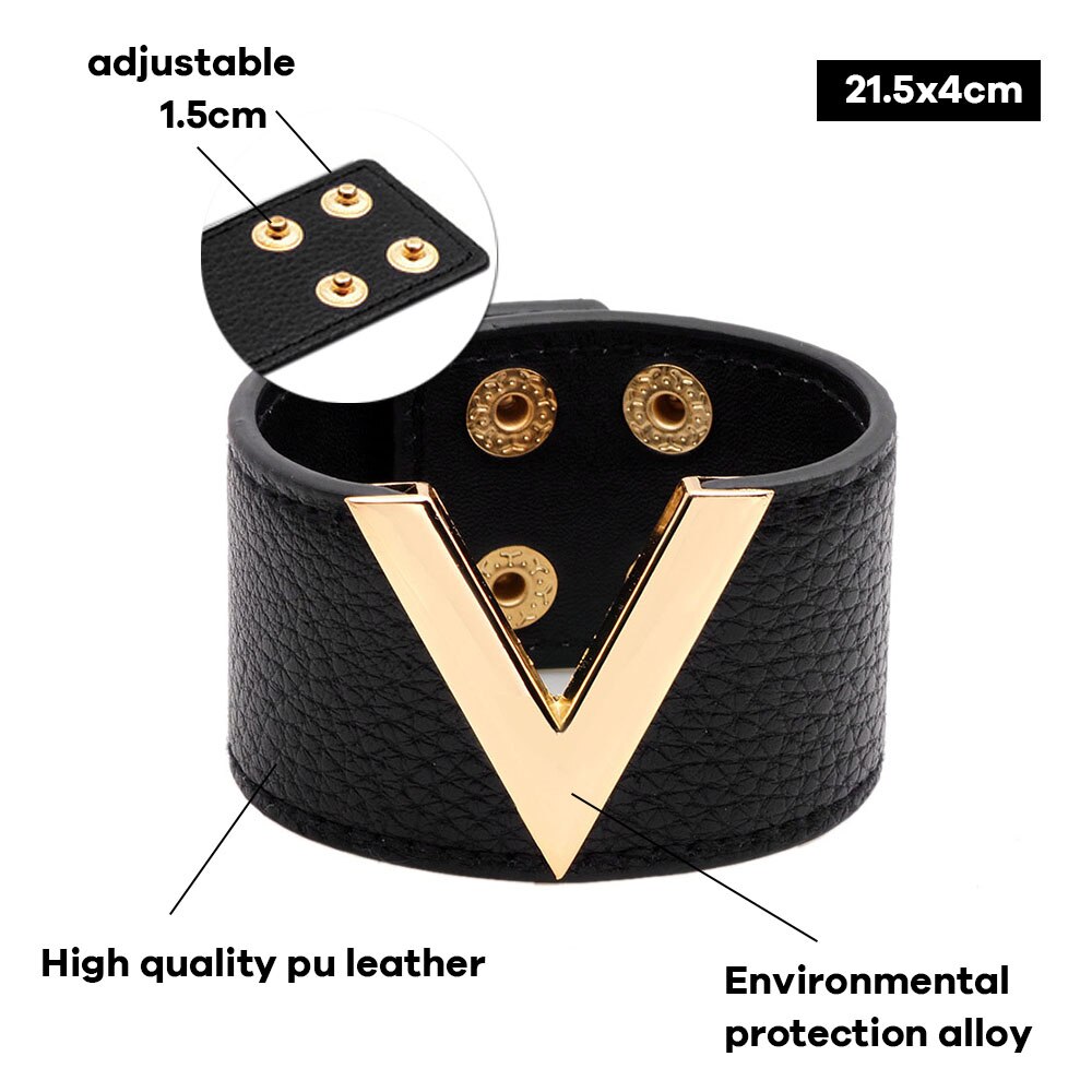 Eenvoudige All-Wedstrijd Ol V Woord Brede Armband Voor Vrouwen Hand Sieraden Grote Armbanden Armbanden wrap Charm Bracele