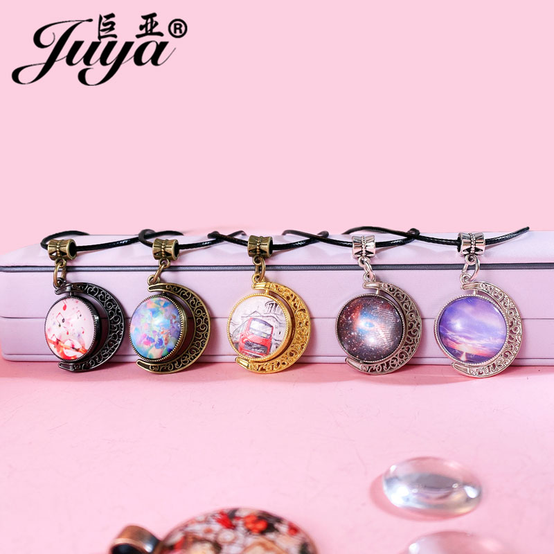 5 unids/lote camafeo de doble cara cabujón colgante Base 20/25/30mm tiempo gema Luna hueco giratorio bandejas en blanco para hacer joyería DIY