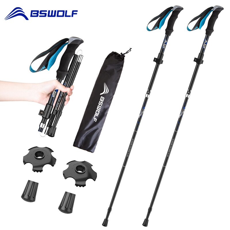 BSWOLF-Bastones de Trekking ultraligeros, 2 piezas, bastones de senderismo, bastones de aluminio plegables para caminar, bastones nórdicos