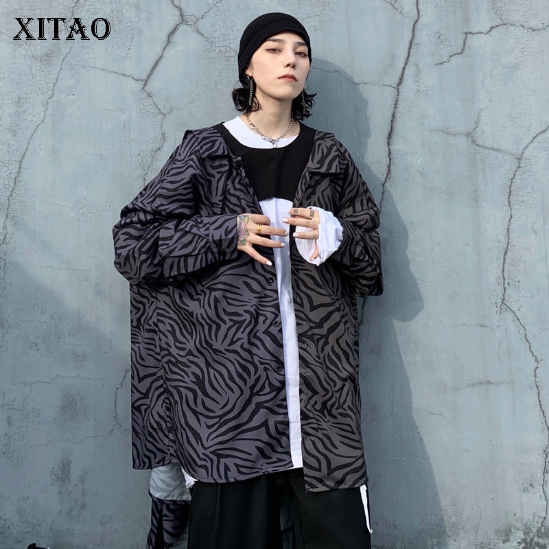 XITAO-Blusa holgada con estampado de tigre para otoño, camisa con estampado de tigre para mujer, botonadura con una sola, que combina con todo, ropa de calle de diosa ZP2383,
