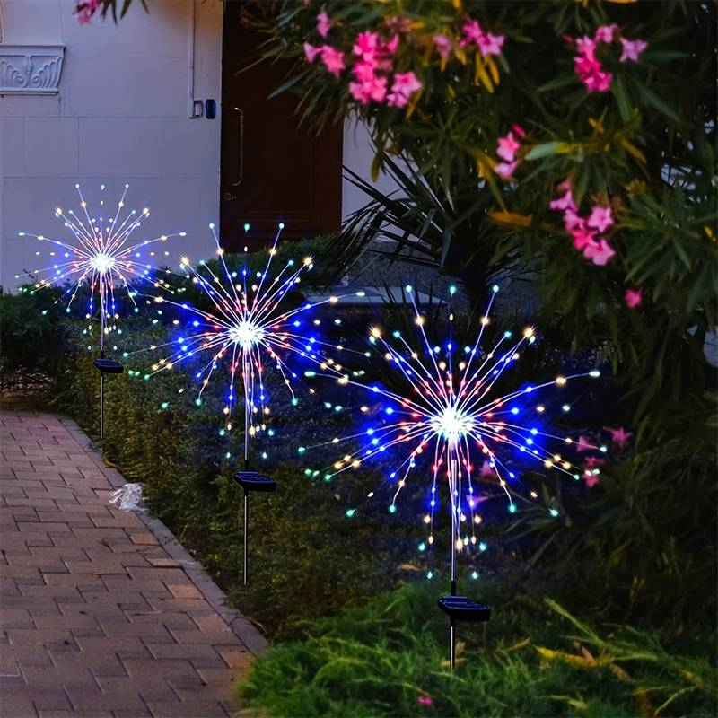 Vuurwerkverlichting op zonne-energie Waterdichte verlichting voor buiten Camping Ambient Lichtslingers op zonne-energie Grondstekker Vuurwerkverlichting Lichtslingers