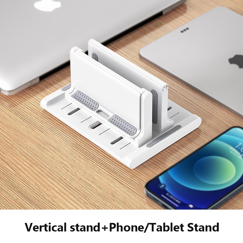 Verticale Verstelbare Laptop Stand Draagbare Notebook Mount Ondersteuning Base Houder Voor Macbook Air Pro Ipad Met Telefoon Tablet Houder: updated white