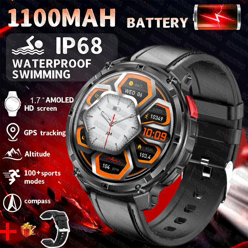 2025 Nuovo Sport All'aria Aperta Astuto Della Vigilanza Degli Uomini di Schermo HD 1100mAh Batteria di Grande Lungo Tempo di Standby Chiamata Bluetooth Orologio Sportivo Impermeabile: Giallo