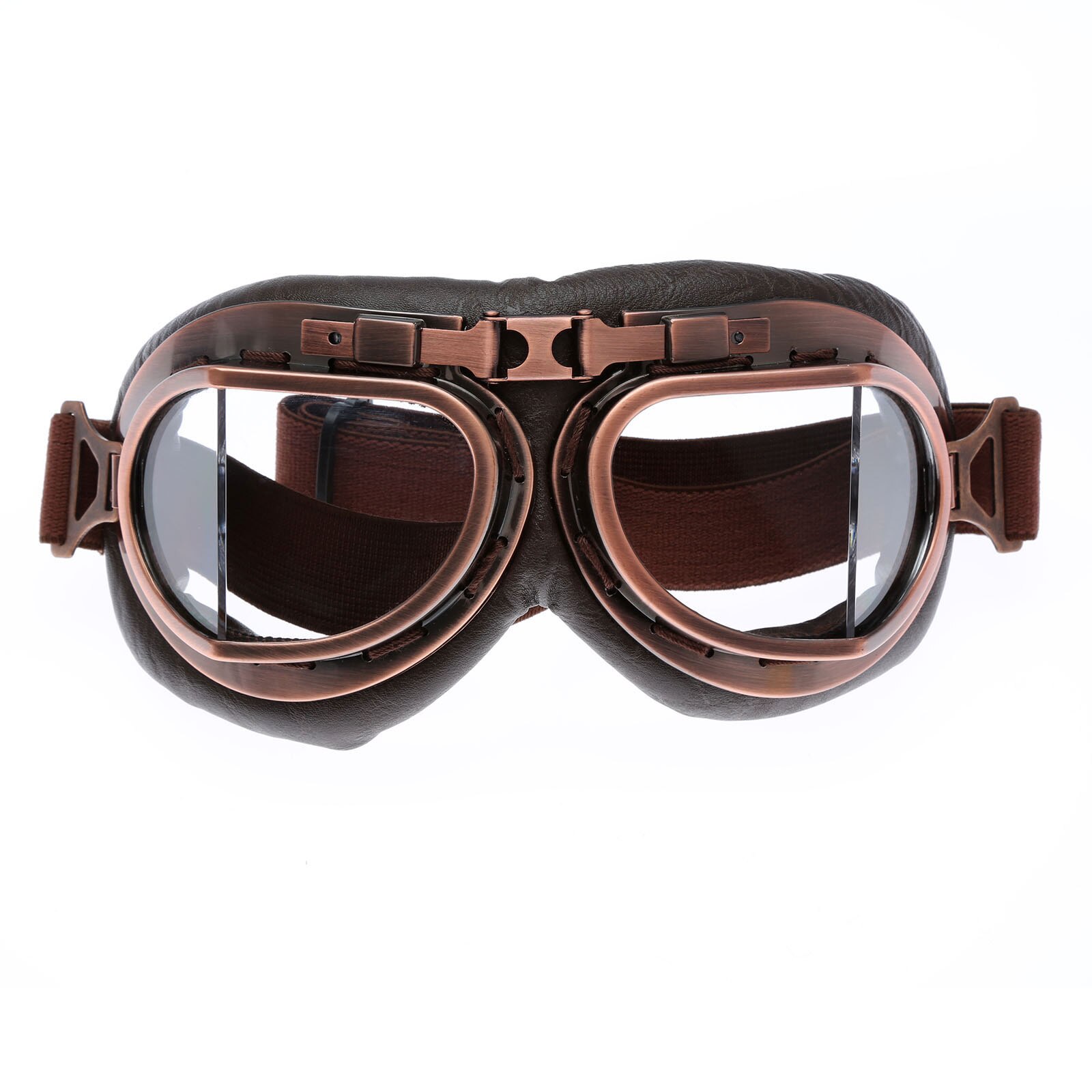 Gafas Retro para motocicleta Vintage Motocross gafas clásicas Retro Steampunk ATV bicicleta cobre casco protección UV: Clear Lens