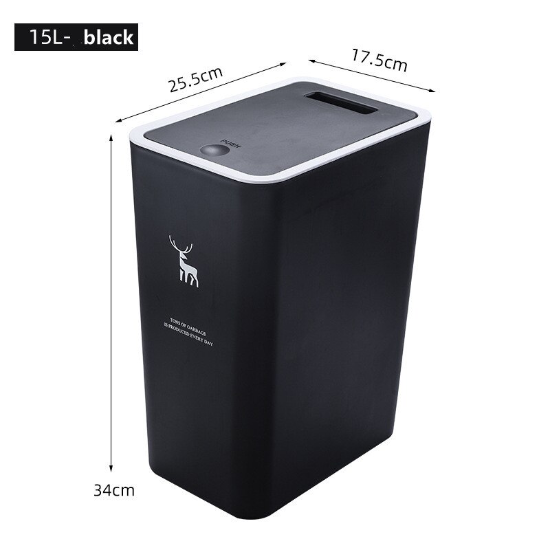 10L 15L Nordic Wc Prullenbak Huishouden Met Deksel Keuken Classificatie Pers-Type Badkamer Woonkamer Rechthoekige Prullenbak: L  black deer