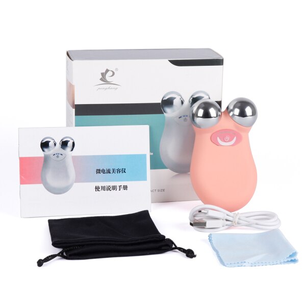 Facial Massager Voor Gezicht Lifting Microcurrent Roller Nek Massage Gezicht Microstroom Apparaat Dubbele Kin Verwijderen Tool V-Gezicht: Roze