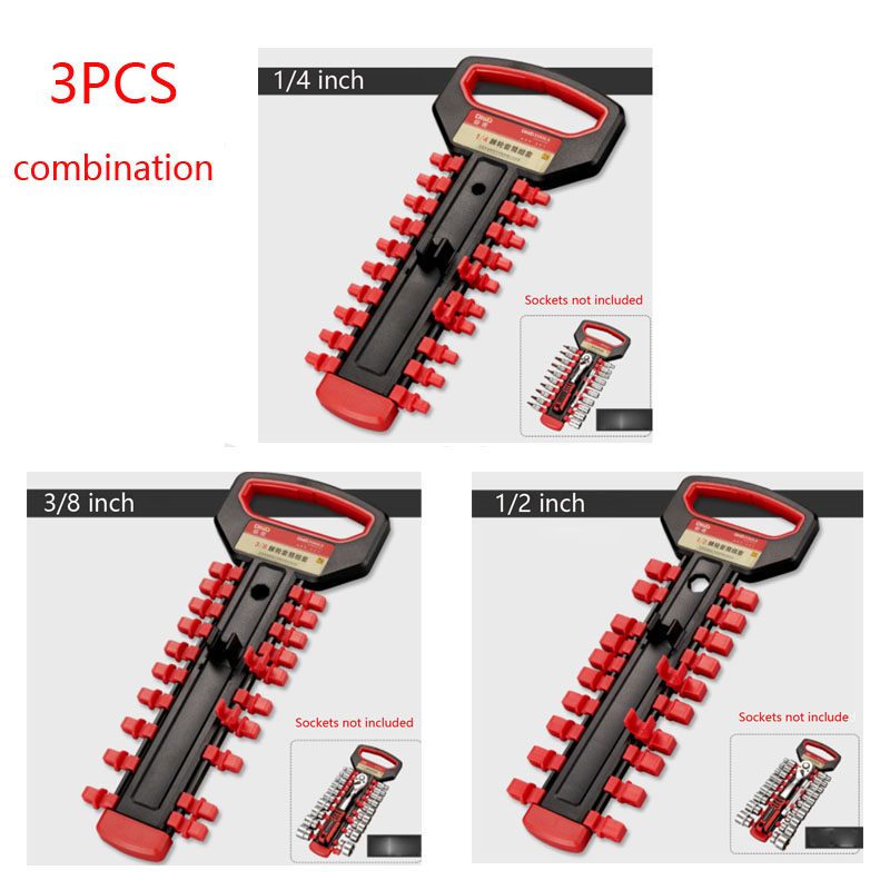 1/4" 3/8" 1/2" Socket Wrench Storage Rack Mountable Sliding Stand Socket Wrenchs Holder for Ratchet Wrench And Socket Storage: Brown
