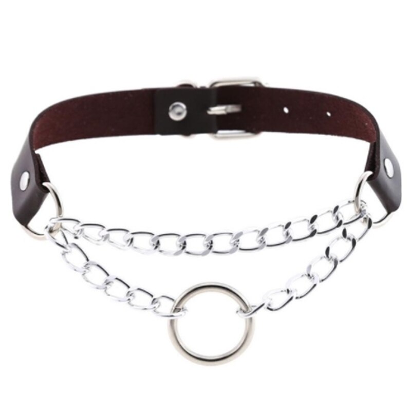 Punk choker collar for women necklace Goth Silver color chain leather choker collar women chocker girls emo jewelry: Coffee