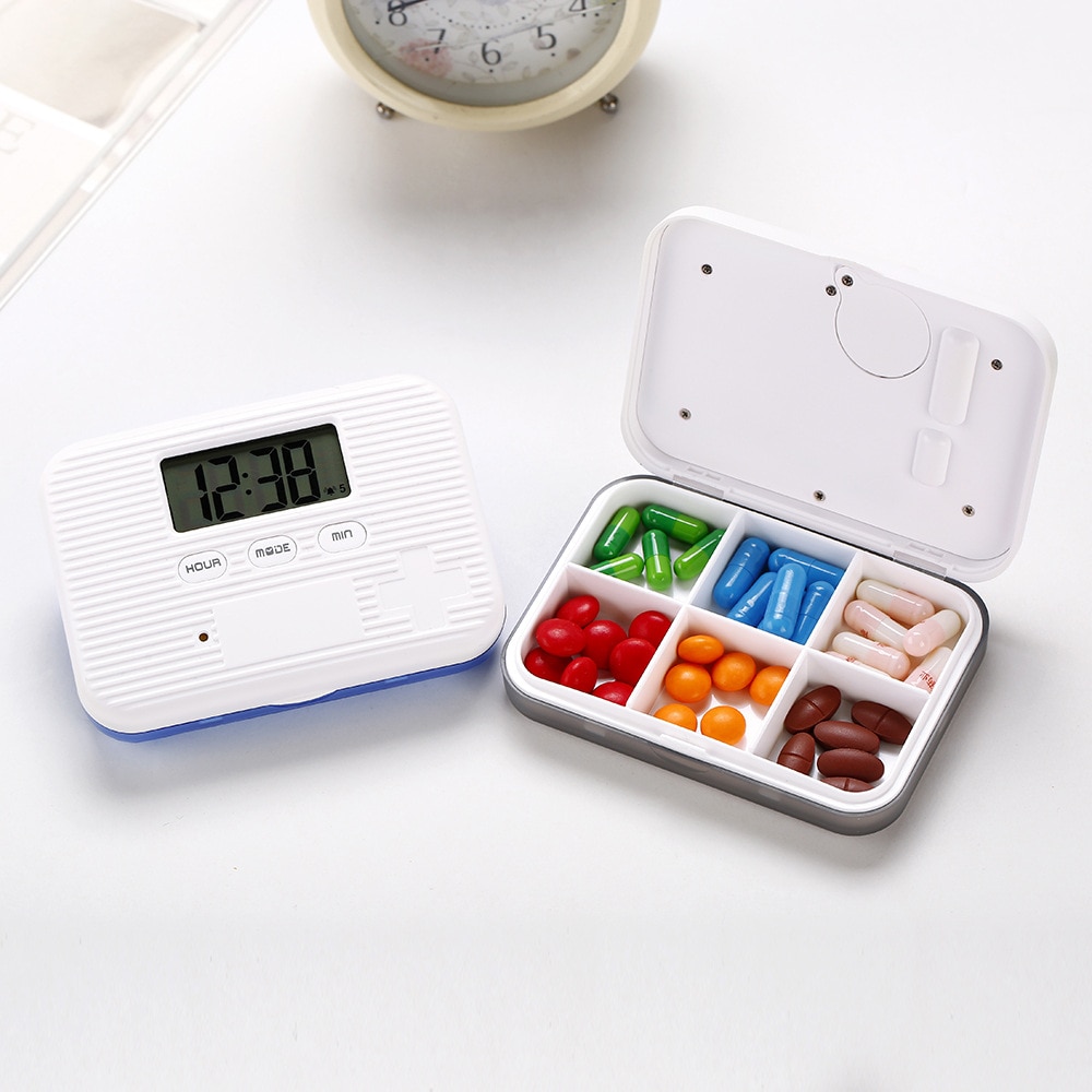 6 Grid Pill Box Digital Medicine Storage Box Smart Electronic Timing Reminder Pillbox Alarm Timer Pills Organizer Pill Container