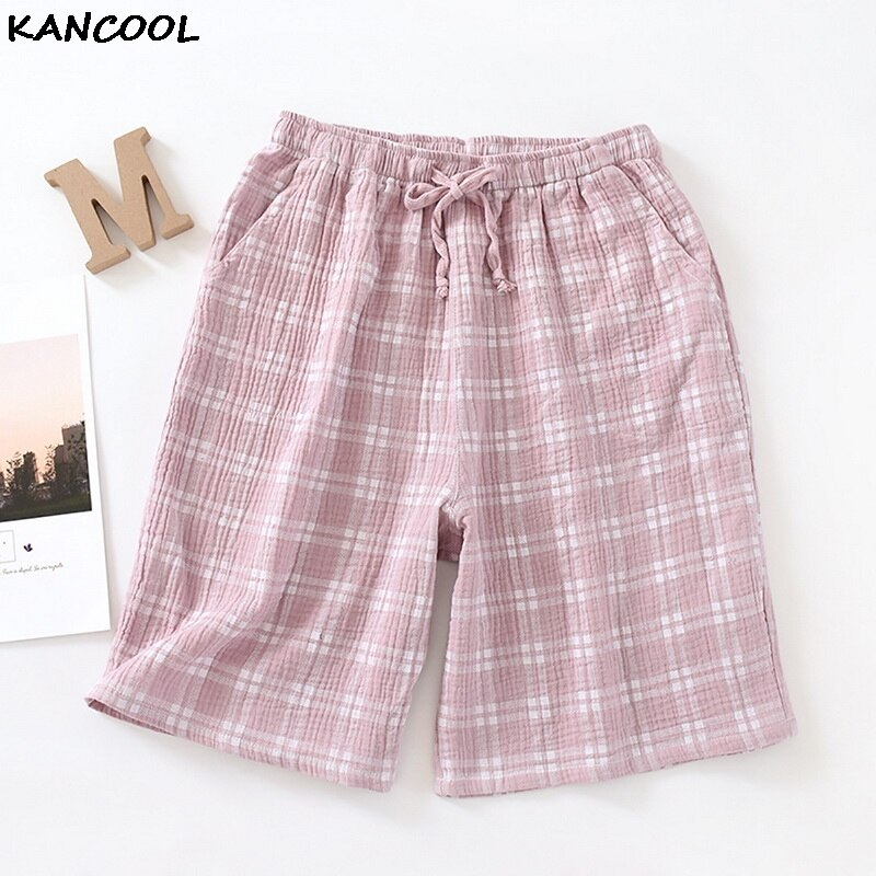 KANCOOL – short à carreaux en coton doux pour hommes, bas de pyjama décontracté pour la maison, vêtements de nuit, été