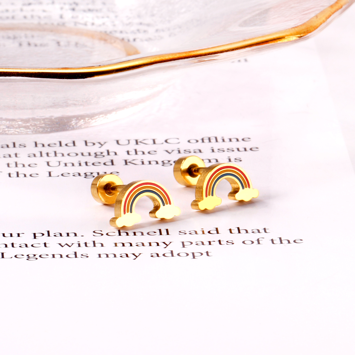 Pendientes LUXUSTEEL con forma de puente de arcoíris para mujeres y niñas, joyería antialérgica de acero inoxidable de Color dorado, BFF