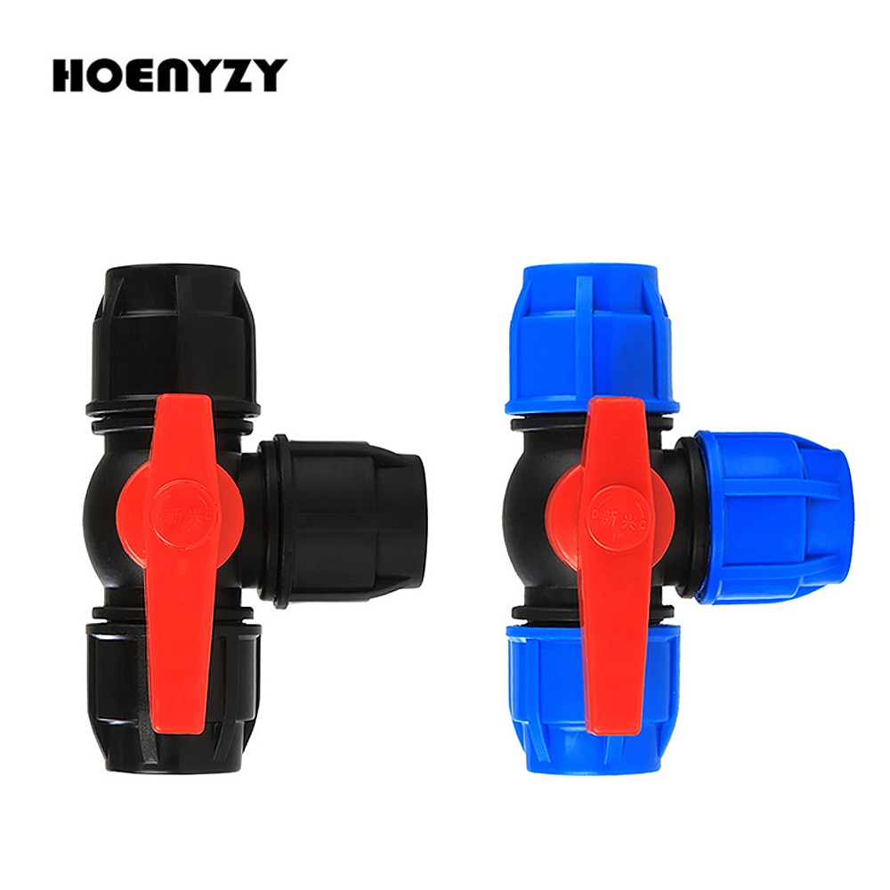 1/2" 3/4" 1" 2" 3/three Way Plastic Ball Valve T-type PE Fast Connection Pipe Quick Union 20/25/32/40/50/63mm
