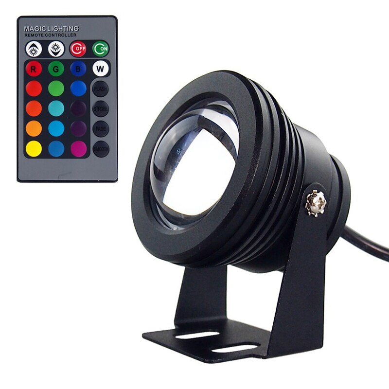 Luz LED subacuática de 10W, 12V CC, IP68, resistente al agua, luces de punto de la lámpara para piscina, lámpara para acuario, con mando a distancia, color blanco/cálido/RGB
