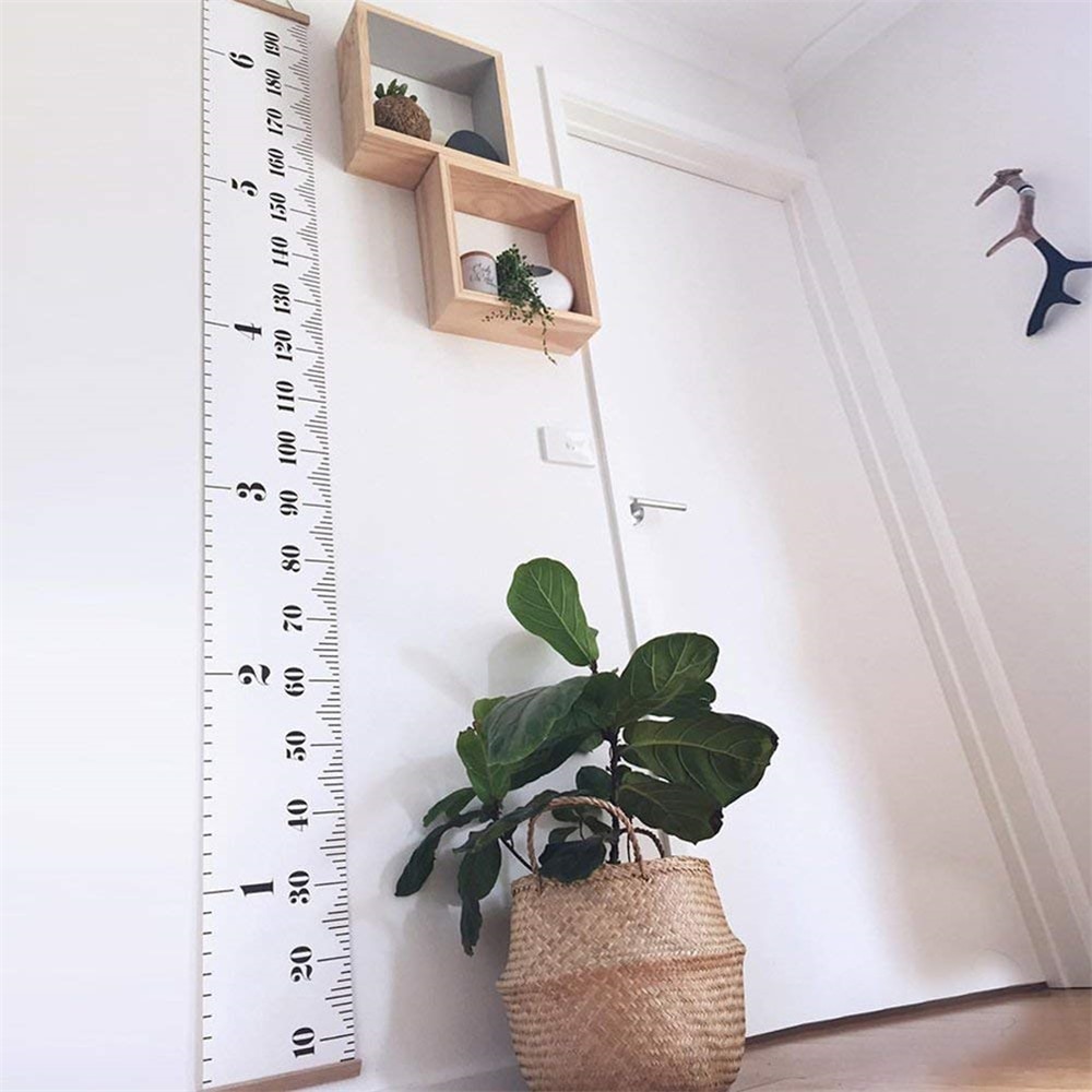 Barn tillväxtdiagram, träram tyg canvas höjdmätningslinjal från baby till vuxen för barnrumsdekoration 7.9 x 79in