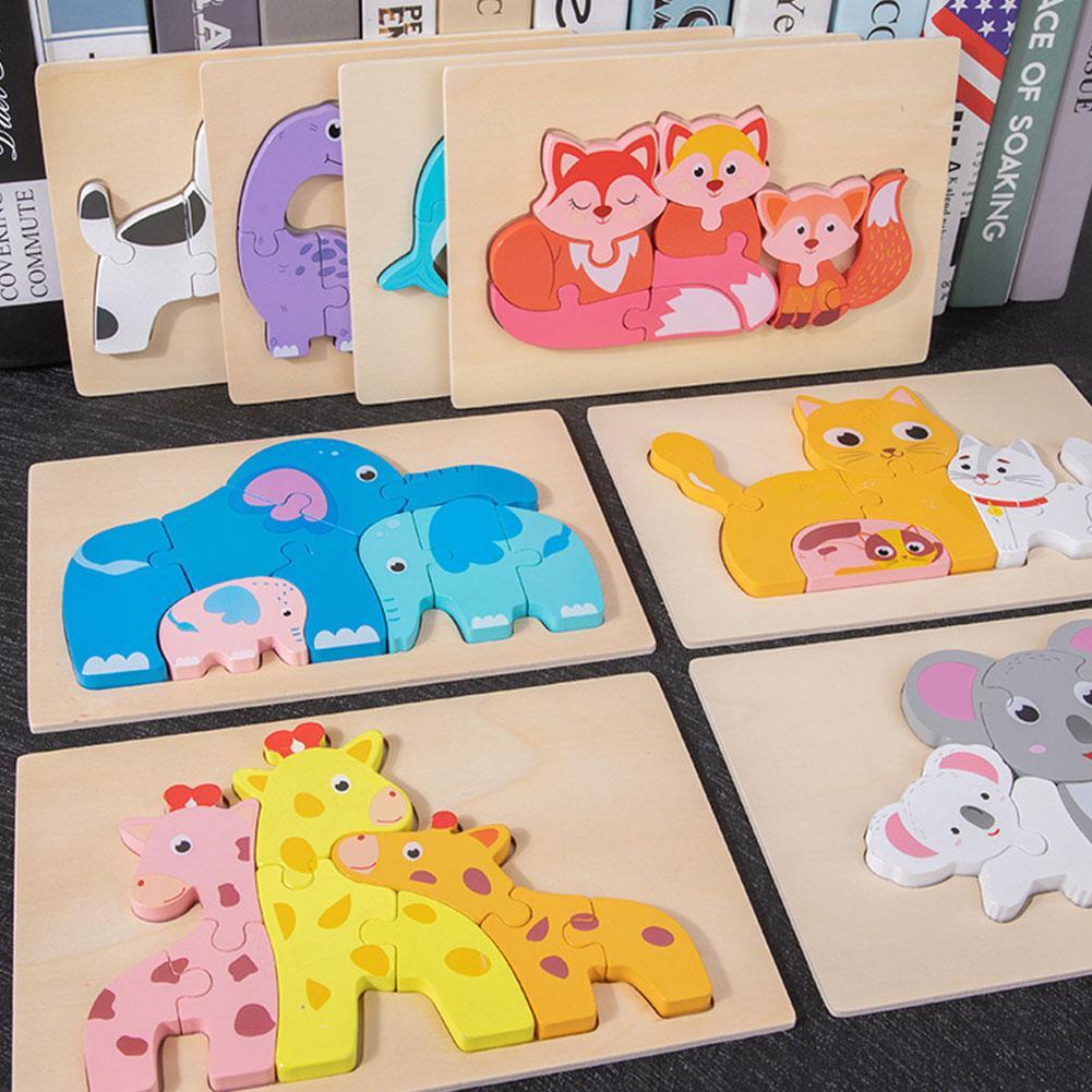 Giocattoli di Puzzle 3D in legno per bambini giocattoli di Puzzle di intelligenza animale del fumetto gioco da incasso Puzzle creativo giocattoli di educazione precoce