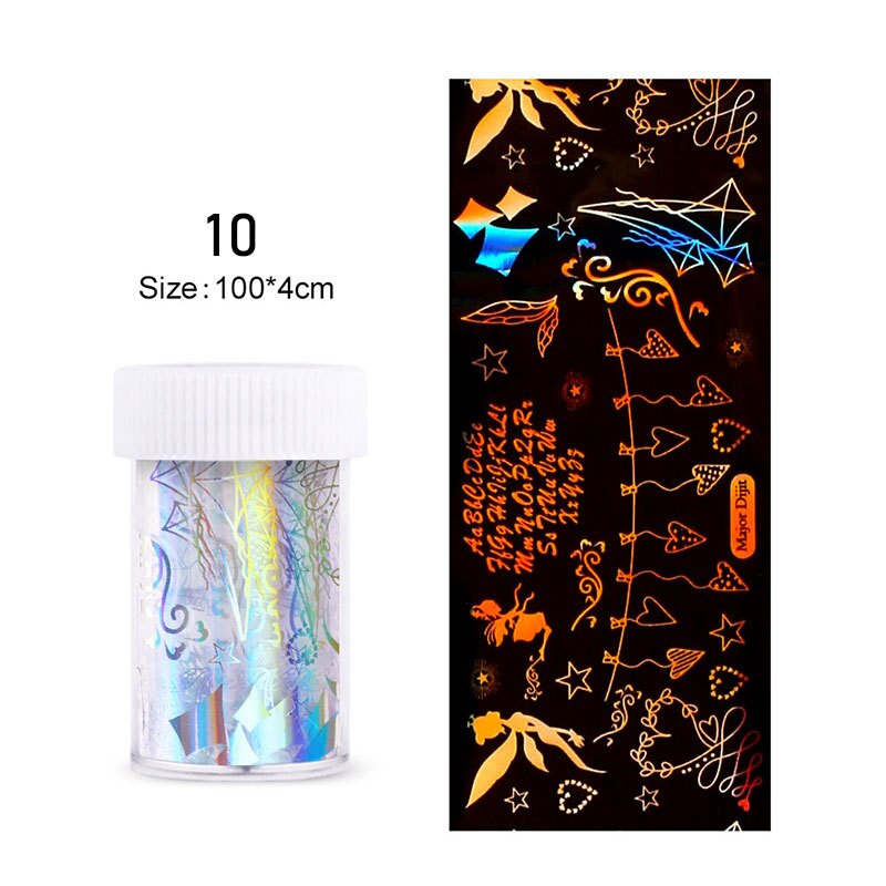 4*100Cm/rouleau holographique ongles Film flamme papillon Smiley Graffiti Nail Art transfert autocollant eau toboggan Nail Art décalque bricolage