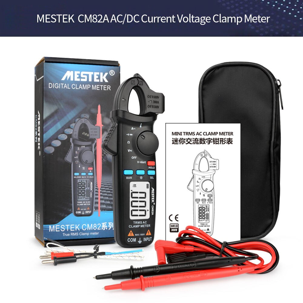 Digital dc klämmätare mestek ac dc strömmätare spänning ampere ncv ohm testare sann rms amperemeter multimeter elektriker verktyg: Cm82a