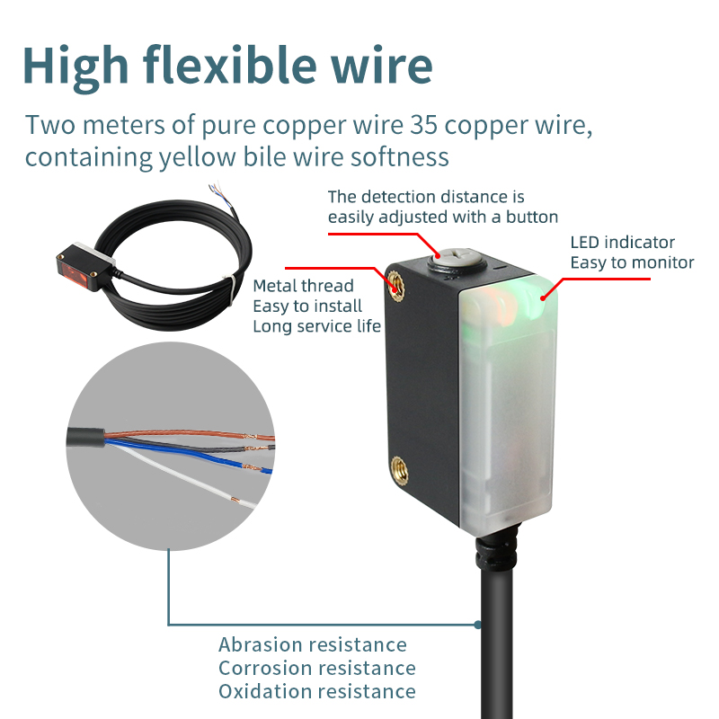 Background Suppression Infrared Photoelectric Sensor，Diffuse reflection, reflected light, lens reflection，30cm-2M，NO and NC，NPN
