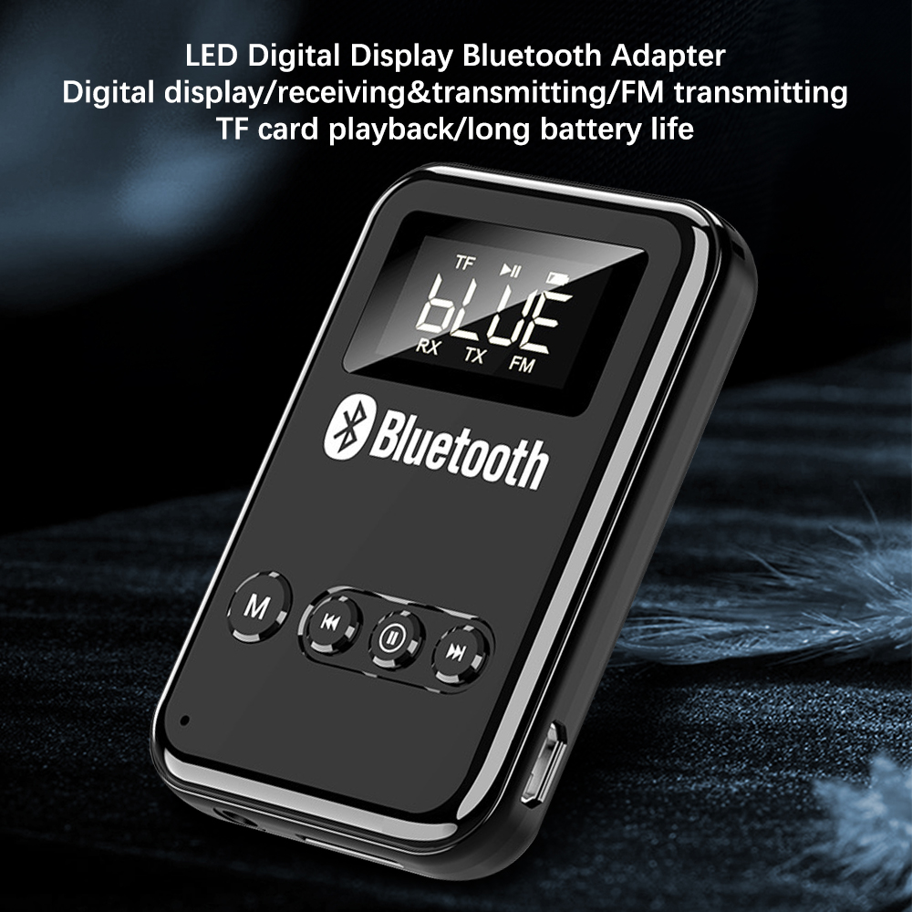 Transmitter Receiver 300mA Battery Wireless Audio LED Bluetooth 5.0 Adapter For Car Music Headphone Speaker Support TF Card FM