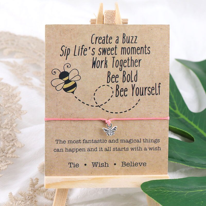 Be Happy Honey Bee Wish Bracelet Adjustable Bee Pendant Bracelet Bee Jewelry Bee Cord Bracelet for Women Men Friendship