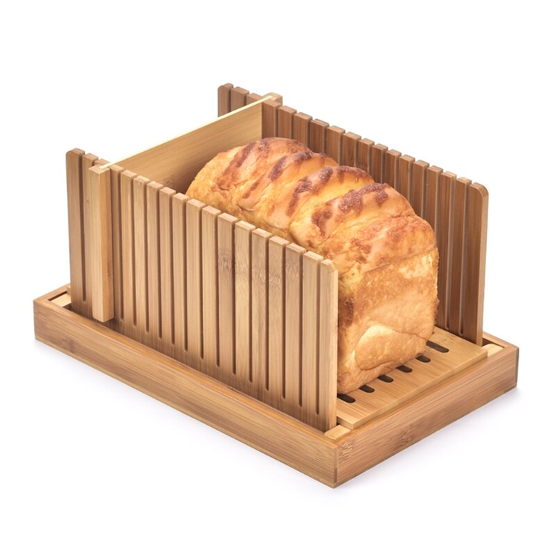 Cortador de pan plegable de madera de bambú, guía de corte para pan tostado, rebanador para pasteles, Bagels