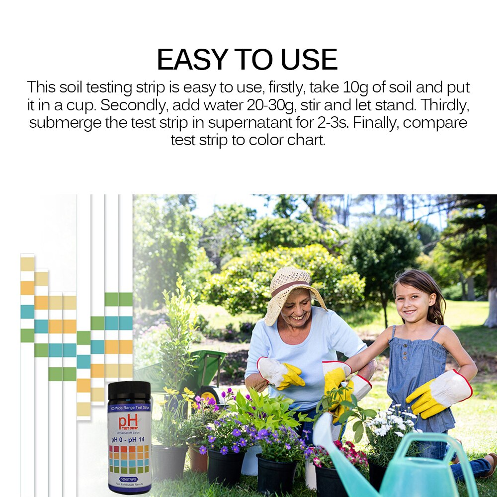 100 pçs kit de teste profissional do solo do teste do ph do solo tiras de teste do solo tiras de ph para jardim gramado plantas agrícolas