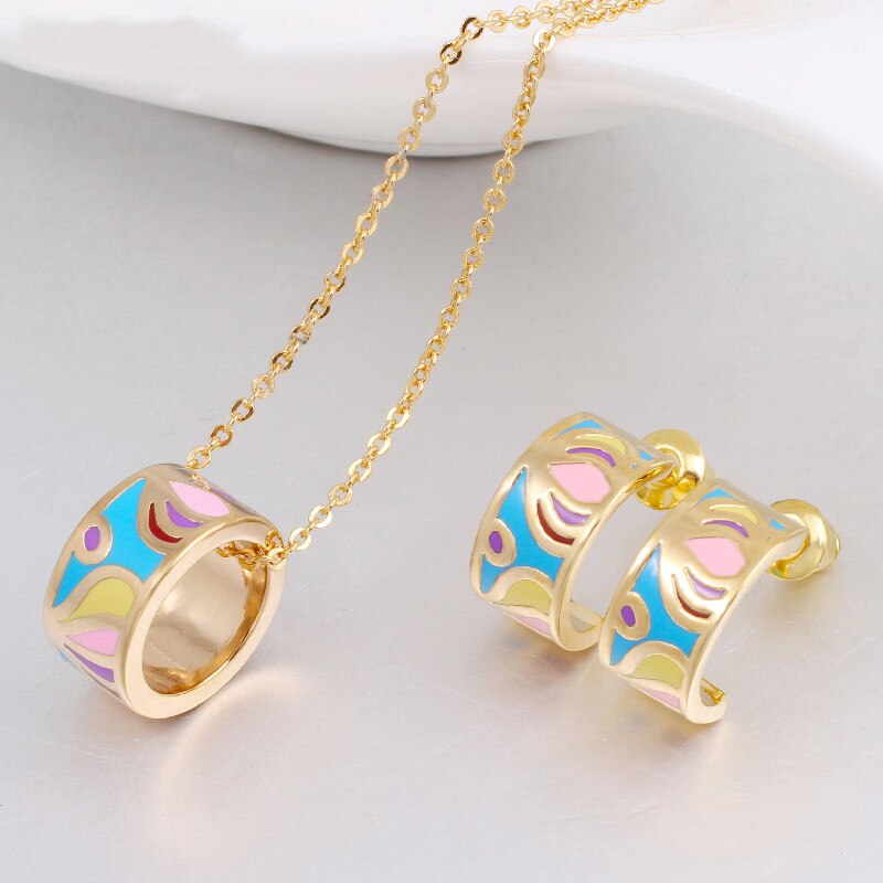 Werbeaktionen Neue oben Kleine Frauen Emaille Schmuck setzt Elegante Gefüllt Farbe Schmuck (Halskette, Ohrring): XTL6A