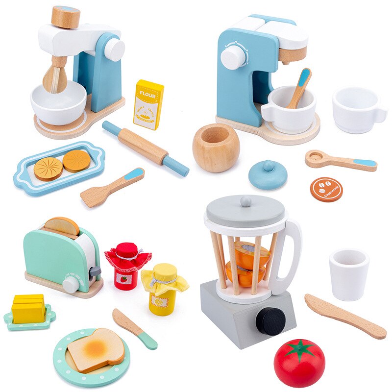 Children's Kitchen Toaster Coffee Maker Food Blender Salad Cooking Chef Toys For Girls Pretend Play Food Kids Miniature Kitchen