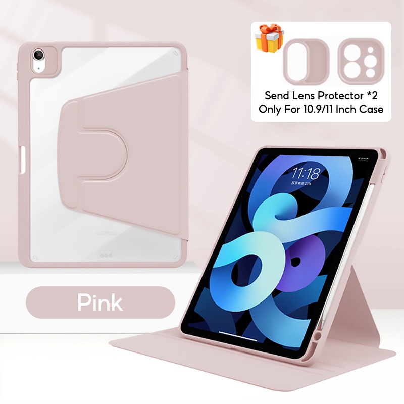 TBTIC For iPad Case Air 5 4 10.9 Pro 11 10th 9th 8th Gen 7th 10.2 Mini 6 Case With Pencil Holder 720° Rotation: iPad 10.9inch / Pink