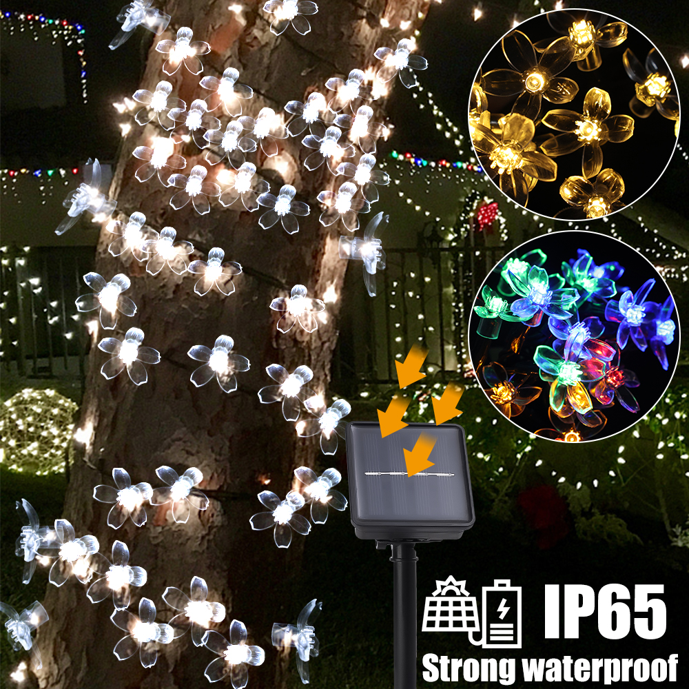 Led Solar Cherry Lichtslingers Outdoor Waterdichte Tuin Bloem Bloesem Kerstverlichting Kerstfeest Decoratie Verlichting