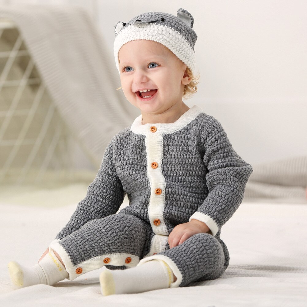 Baby Junge Strampler Strick Neugeborenen Baby Kleidung Mit Hut Infant Kleinkind Overall Für Kinder Baumwolle Kleinkind Jungen Overall