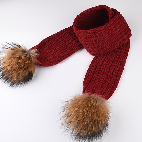 FURTALK – écharpe tricotée à pompon en vraie fourrure pour enfants, pour filles et garçons, CH021: red