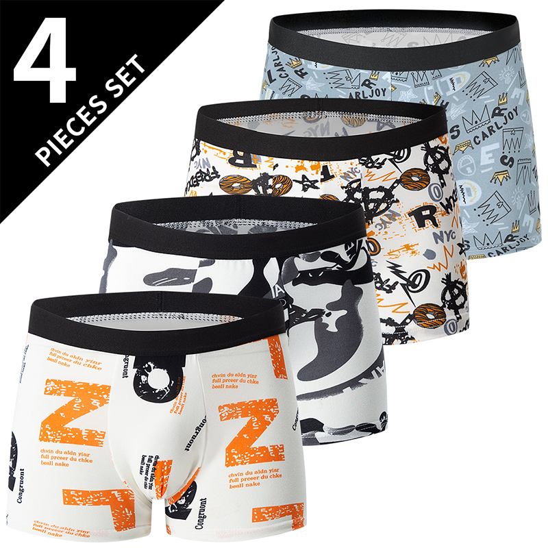 4-teilige Herrenmode-Druck-Mix-and-Match-Unterwäsche, Strandshorts, bequem, atmungsaktiv, Teenager, Übergröße 5XL6XL Boyshort.