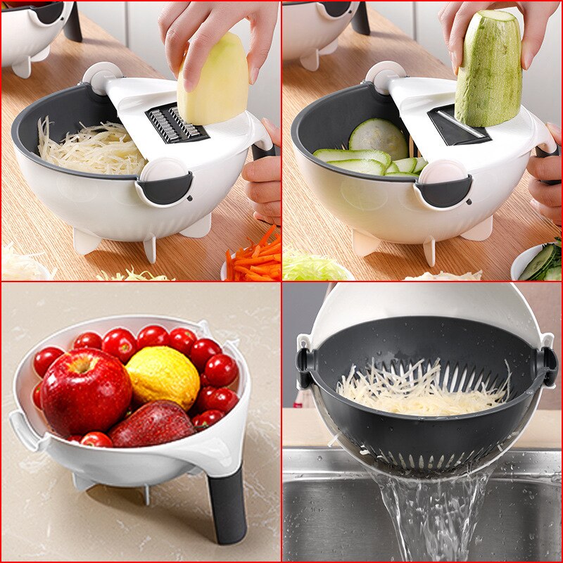 Multifunctional Vegetable Grater,Carrot Cutter,Potato Slicer, Mandoline Slicer with Storage Drain Basket - Grater For Vegetables