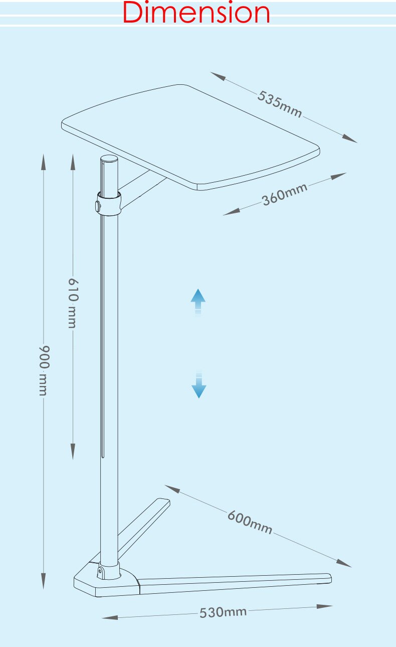 Soporte de suelo para ordenador 3 en 1, multifunción, UP-8T, para todos los portátiles/tabletas/Smartphone, altura/ángulo ajustable, con bandeja para ratón