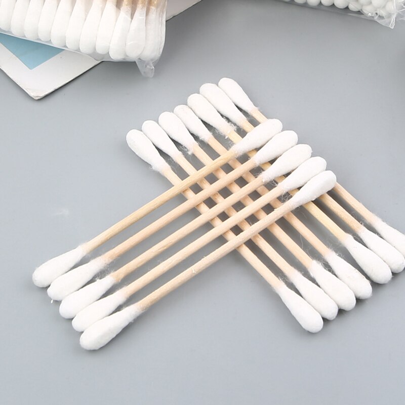 200 Uds. Hisopos de algodón y madera biodegradables de doble punta de madera de algodón para maquillaje seguro conveniente