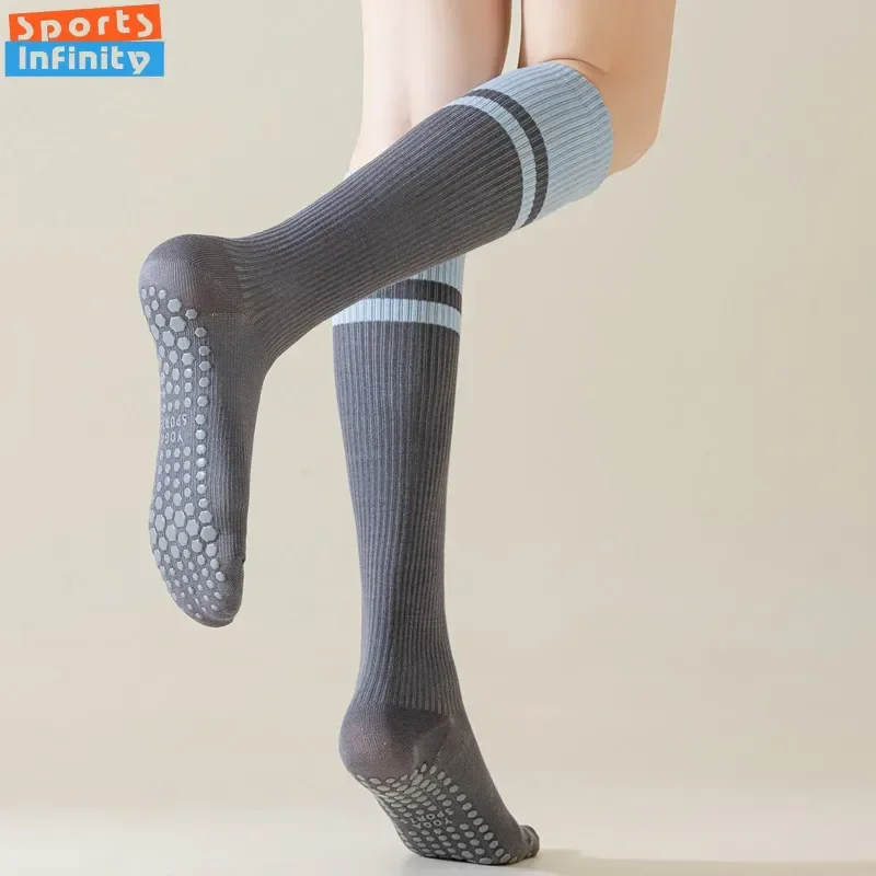 Color Blocked Yoga Calf Socks Anti Slip Pilates Socks Dance Fitness Sports Socks Long Tube Compression Stockings