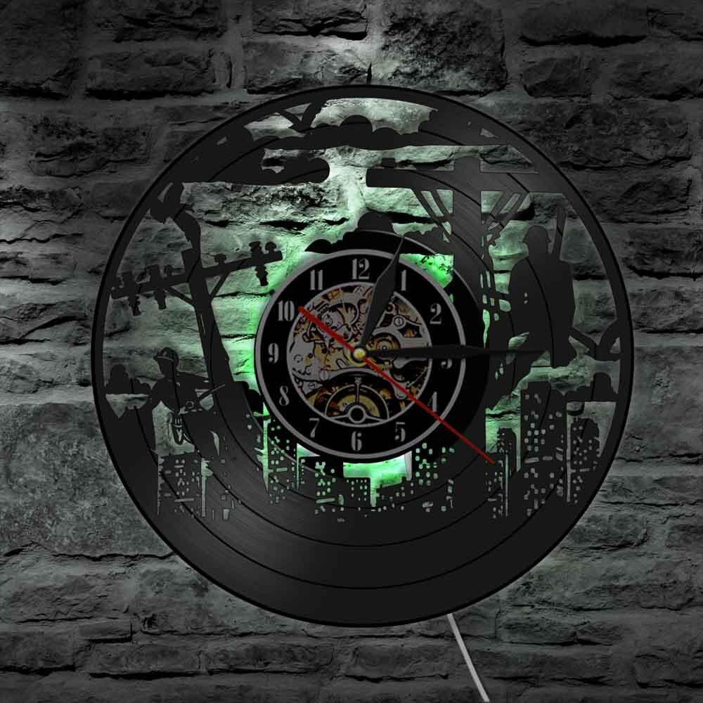 Electrical Lineman Utility Worker Wall Clock Lineman Vinyl Record Wall Clock Line workers Home Decor Lineman LED Light Lamp