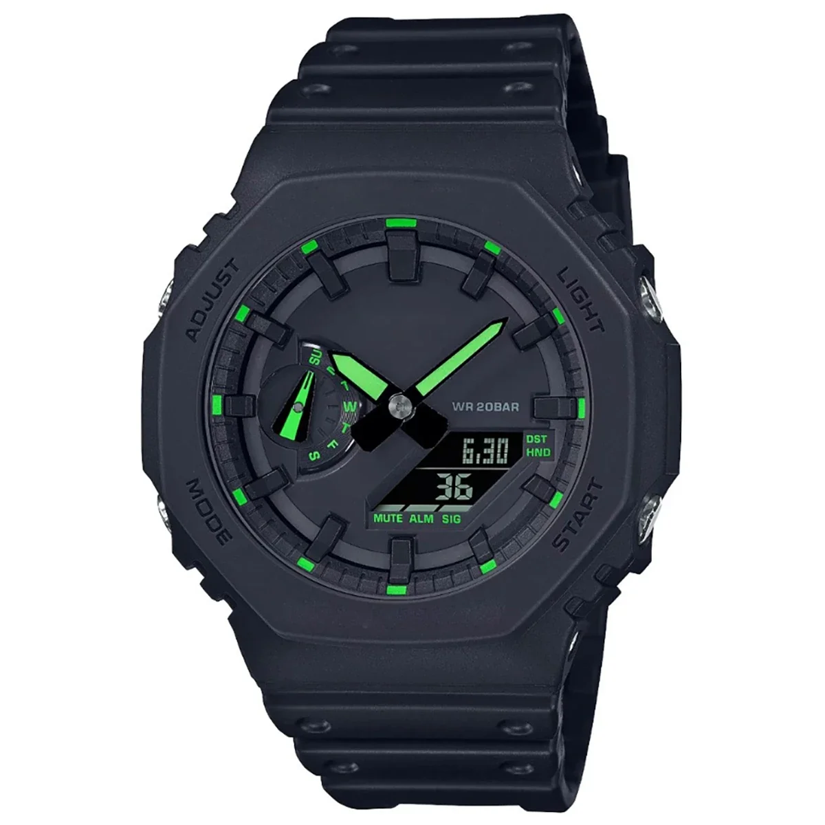 GA-2100 Men's Watch Waterproof and Shockproof Date G Sports Alarm Clock Multi SHOCK functional LED Dual Screen Watch: grey