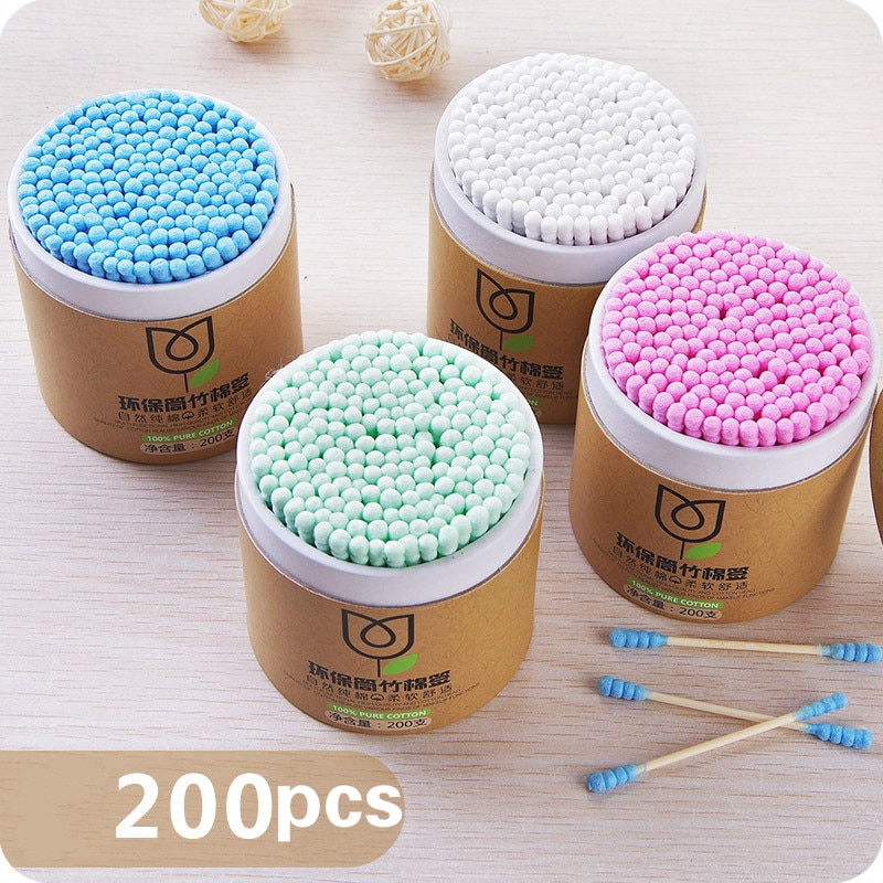 100/200 stk / kasse bambus baby vatpind træpinde bløde bomuldsknopper rengøring af ører tamponer cotonete pampons sundhed skønhed