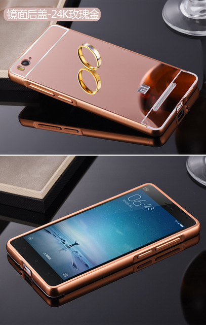 Xiaomi Mi4C case Luxury Mirror PC Back Cover & Metal Aluminum Frame Case For Xiaomi Mi4i 4C M4i M4C Cell Phone Cover: Rose