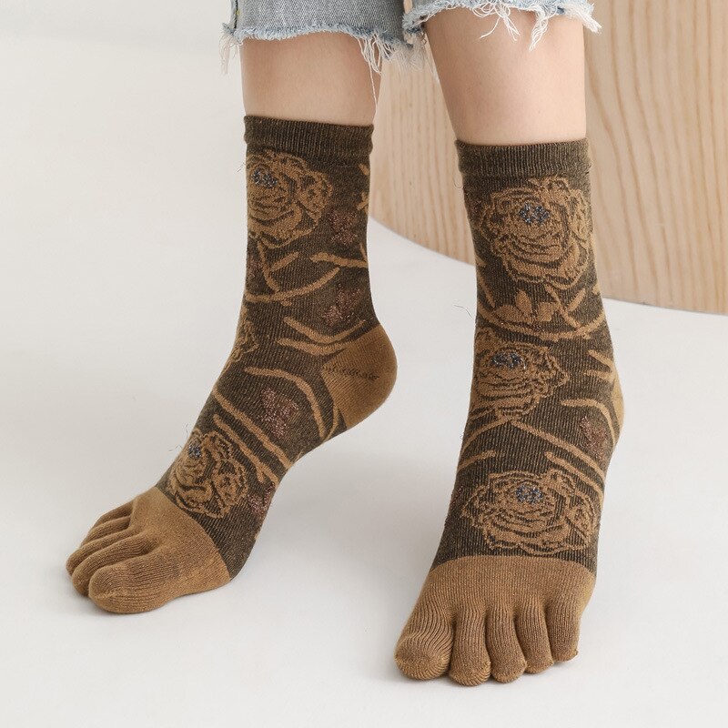 Meia curta com cabelo de coelho, de boa qualidade, feminina, com dedos, flores, harajuku, meias de cinco dedos, tecer, moda, novidade sólida, venda quente