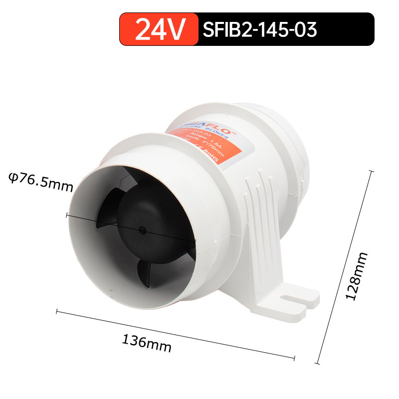 12V/24V 40A ABS Leises Luftgebläse Wasserdicht Hoher Luftstrom Inline-Gebläse Marine Bilge Boot Gebläsemotor Kunststoff: Black