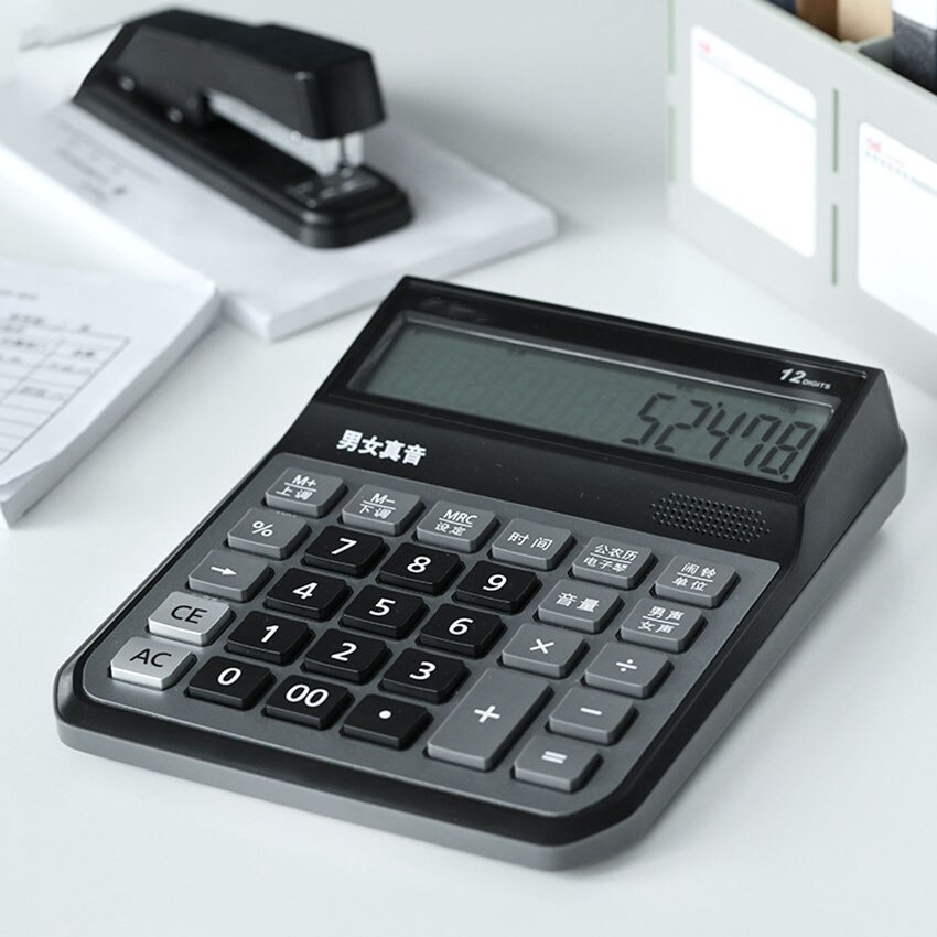 Desktop 12 Digit Electronic Calculator Metal Voice Calculator Financial Accounting Stationery Male and Female Voice Switch