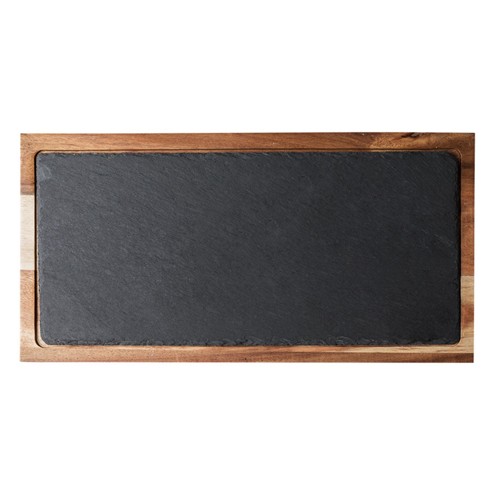 Steak Serving Board Multipurpose Wooden Serving Tray Easy To Clean Serving Plate With Slate Stone For Home Kitchen: rectangle