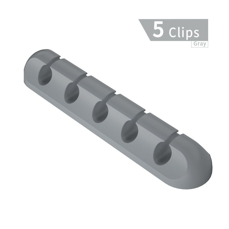 3 Porte/5 Porte//7 Porte Soft Silicone Cable Organizer Cable Holder Earphone Charger Cord Wire Desk Winder For Mobilephone PC: 5 clips  Gray