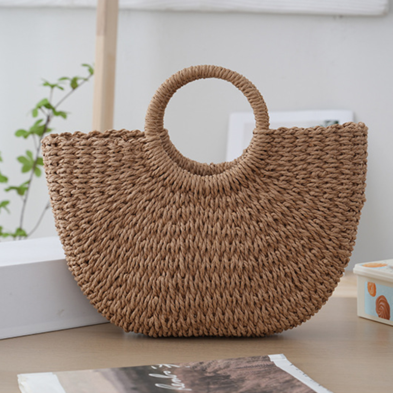 Nuevos bolsos de paja de luna a la , bolso de playa de verano para mujer, bolso de mimbre hecho a mano, bolso tejido Vintage para mujer, bolsa para mujer: Multicolor