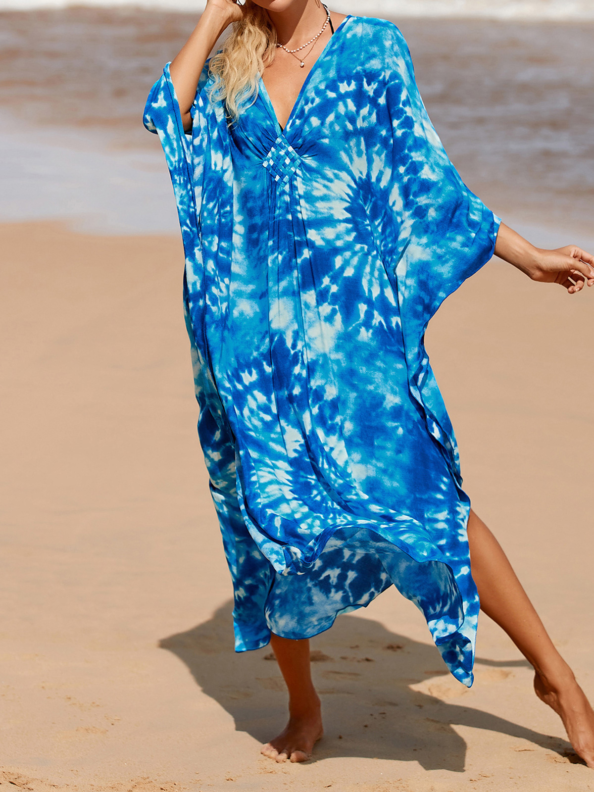 Vestido Longo Feminino Estampado Zebra com Decote V para Praia, Saída de Praia, Moda Praia V4159: Vermelho