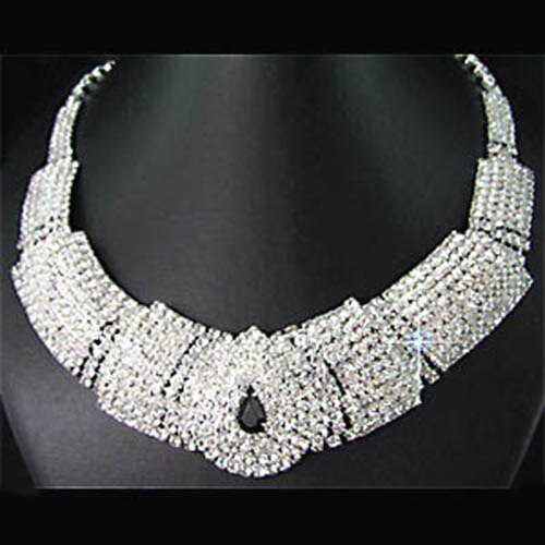 Set di gioielli eleganti con orecchini in cristallo nero con Diamante da sposa per la festa nuziale