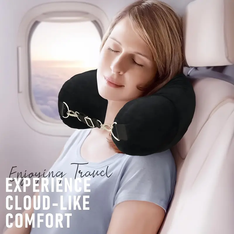 Travel neck pillow U-shaped, adjustable soft wool cover, can be filled with clothing for comfort